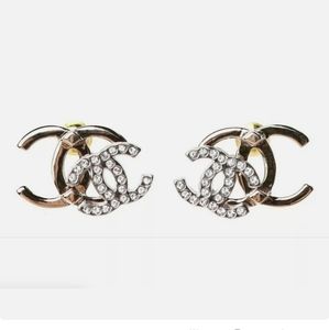 NEW CHANEL DOUBLE CC Logo Earrings Crystal & Silve
